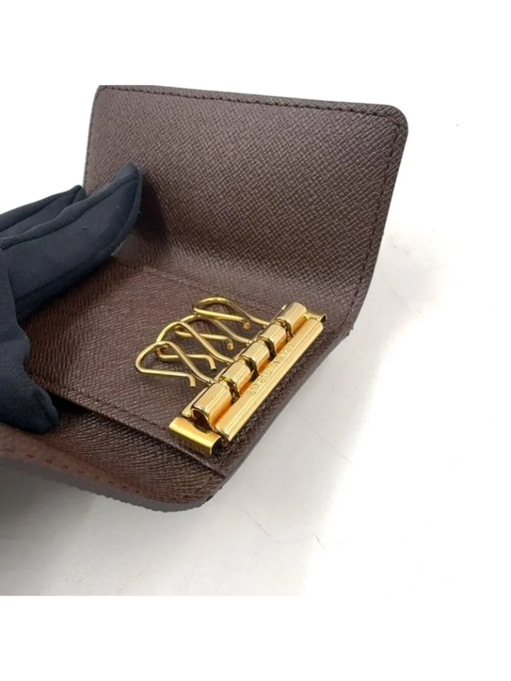 Louis Vuitton Multicles 4 Damier Ebene Leather Brown Key Case Gold Key Holder